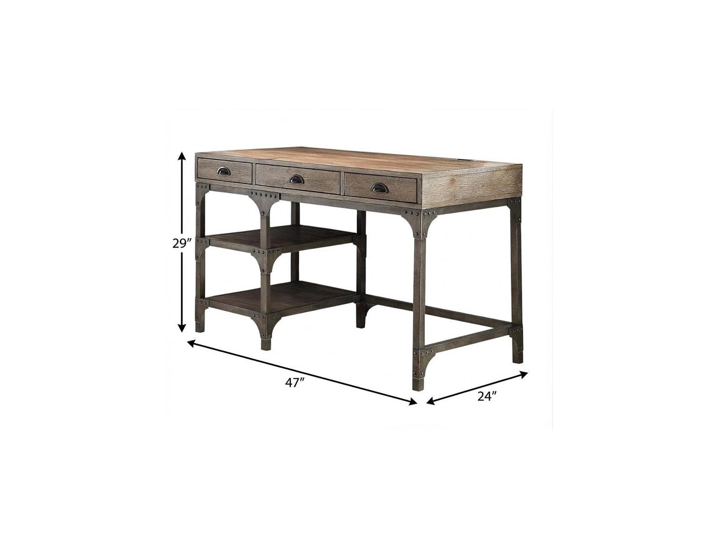47" Natural and Gray Writing Desk With Three Drawers