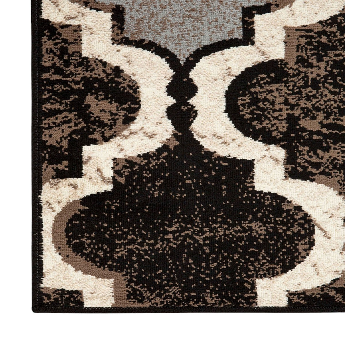 5' X 8' Brown Black And Ivory Quatrefoil Distressed Area Rug