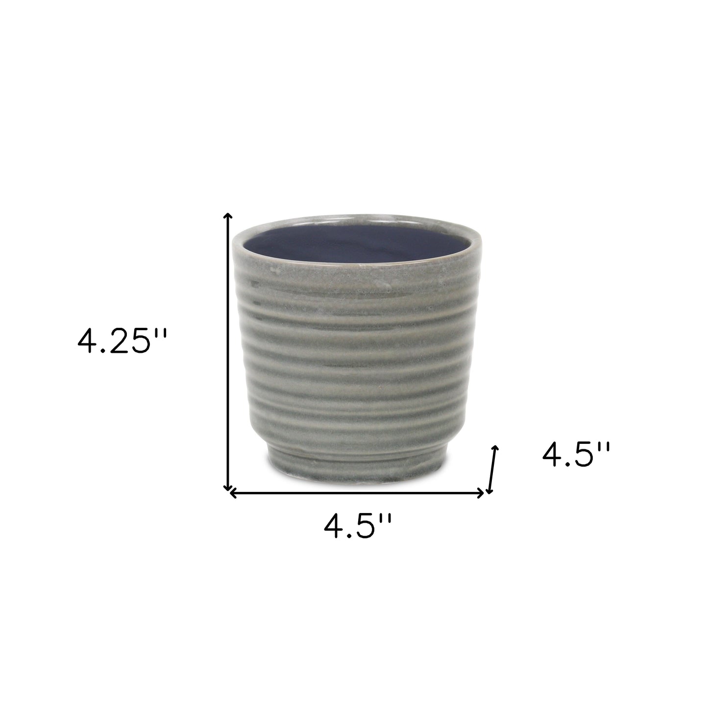 Gray Ceramic 23 Ounce Striped Round Distressed Pot Planter