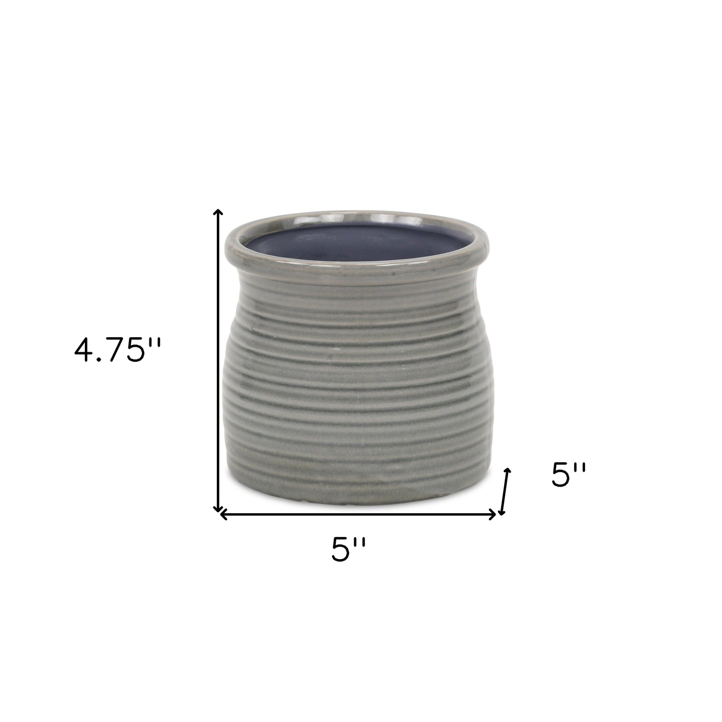 Gray Ceramic 51 Ounce Striped Round Distressed Pot Planter