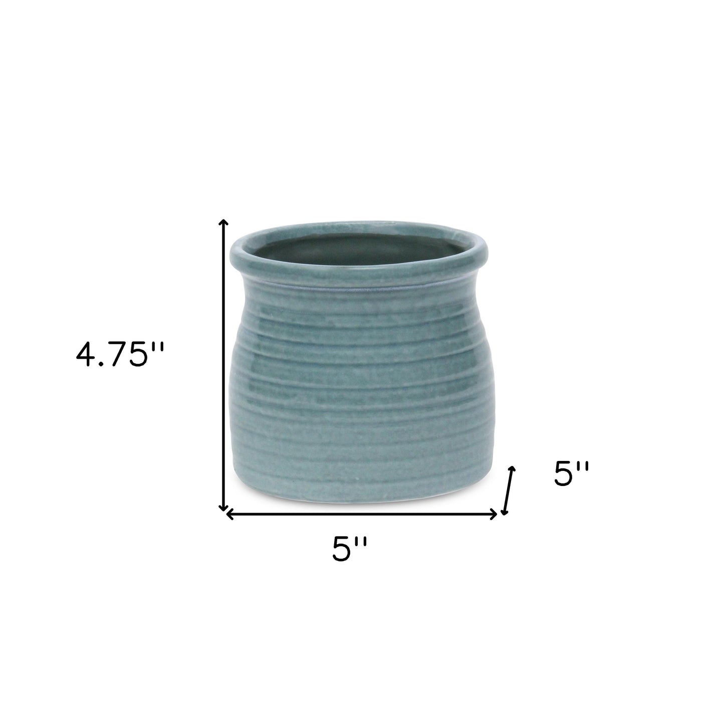 Celadon Ceramic 25 Ounce Striped Round Distressed Pot Planter