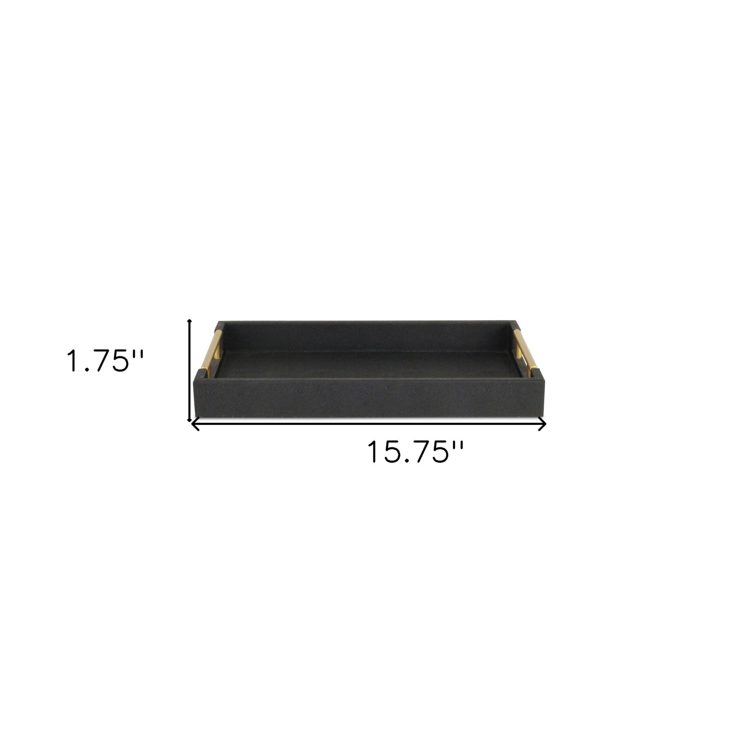 16" Black Wood and Vinyl Faux Shagreen Serving Tray With Gold Handles