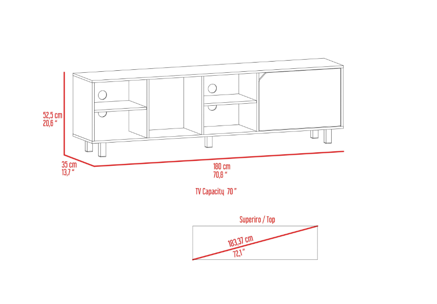 71" Natural Wood Enclosed and Open Storage TV Stand