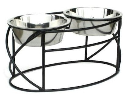 Oval Cross Double Raised Feeder - Small - White