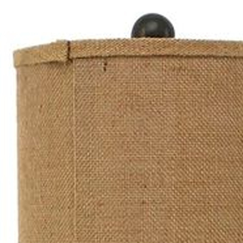 31" Black Fleur de Lis Metal Table Lamp With Natural Burlap Shade