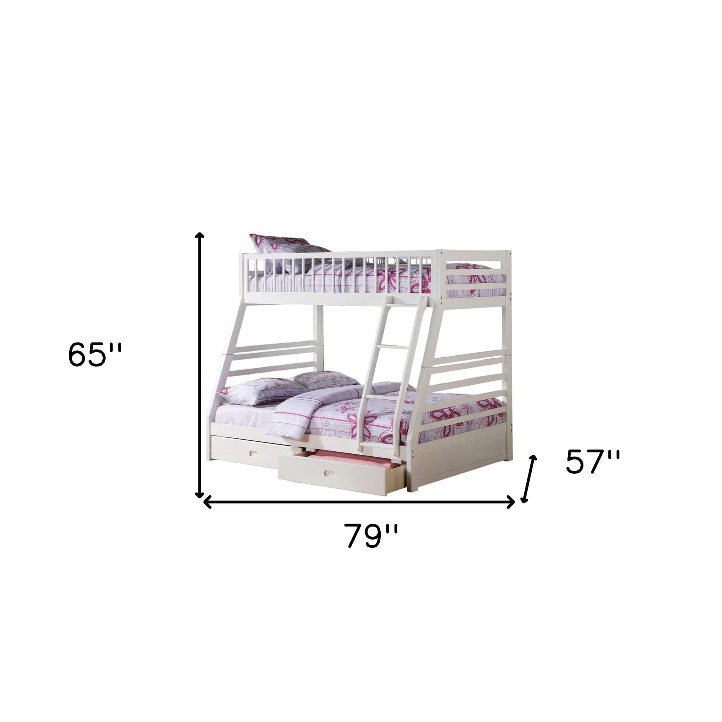 White Twin Over Full Wood Bunk Bed With Storage