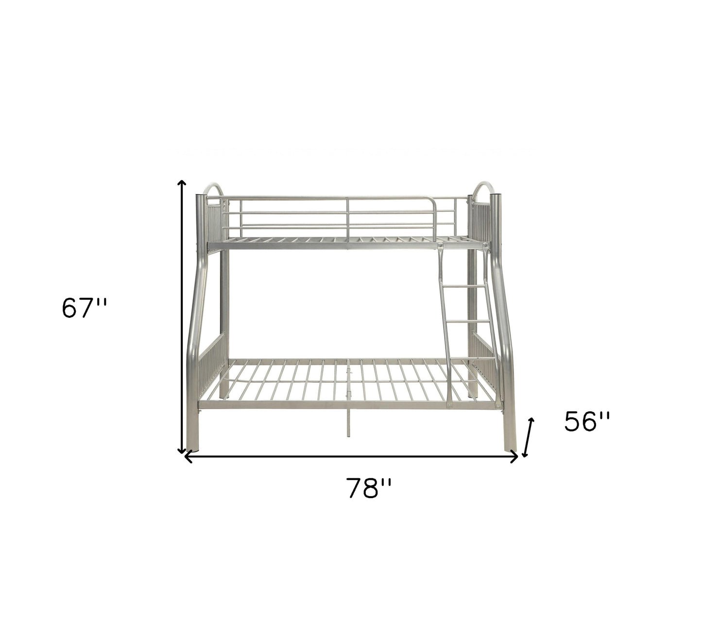 78" X 56" X 67" Silver Metal Twin Over Full  Bunk Bed