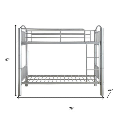 78" X 44" X 67" Twin Over Twin Silver Metal Bunk Bed