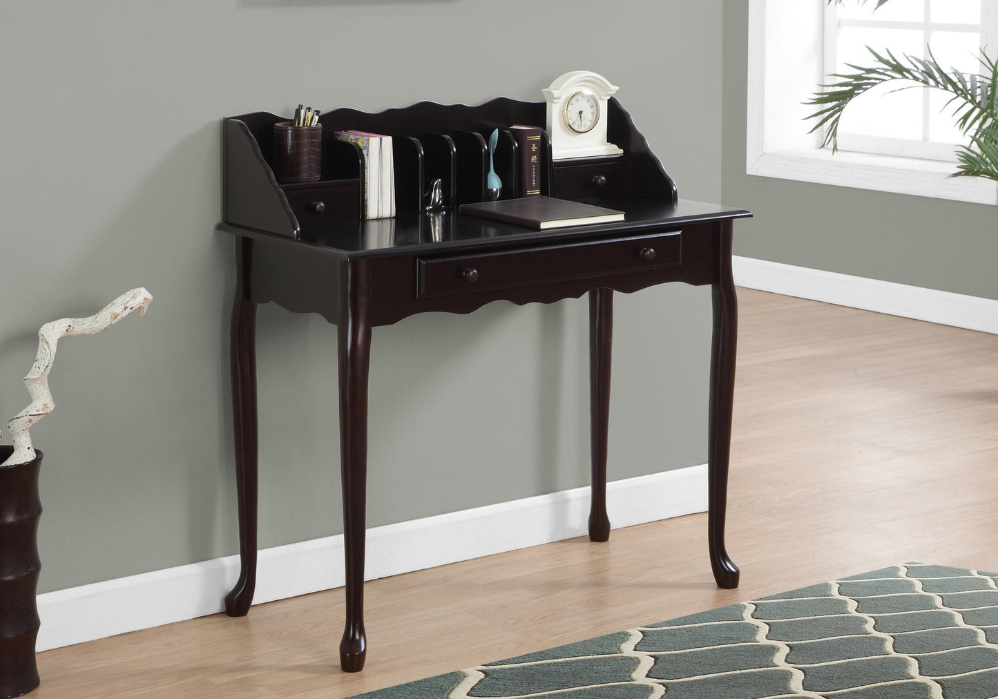 36" Dark Brown Solid Wood Computer Desk With Three Drawers