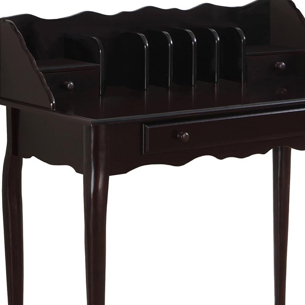 36" Dark Brown Solid Wood Computer Desk With Three Drawers
