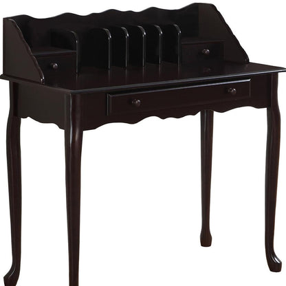 36" Dark Brown Solid Wood Computer Desk With Three Drawers