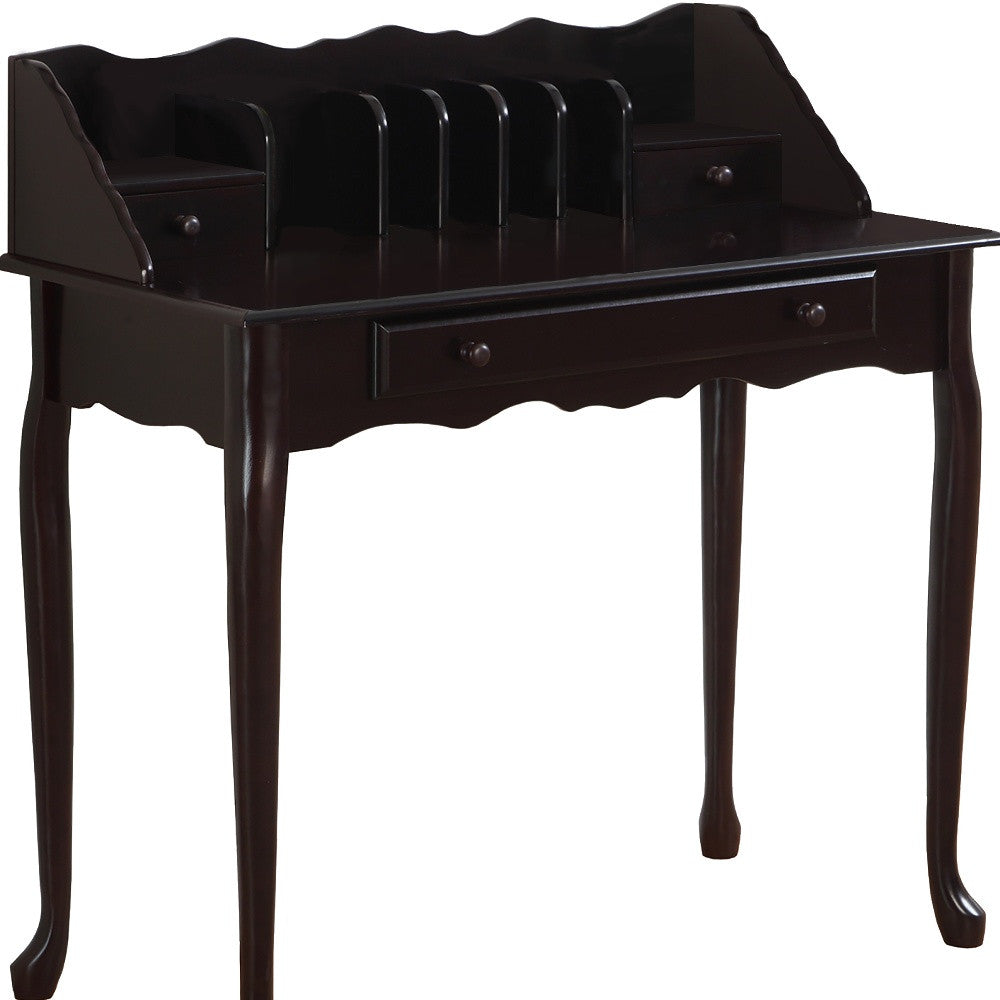 36" Dark Brown Solid Wood Computer Desk With Three Drawers