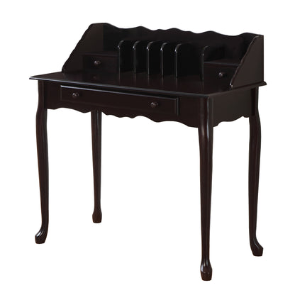 36" Dark Brown Solid Wood Computer Desk With Three Drawers