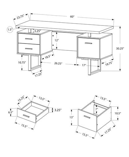 60" Taupe and Silver Computer Desk With Three Drawers