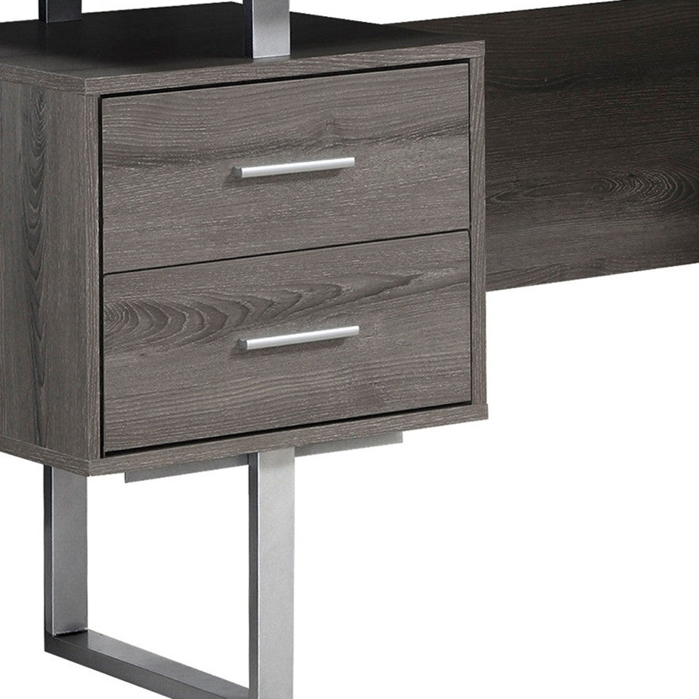 60" Taupe and Silver Computer Desk With Three Drawers