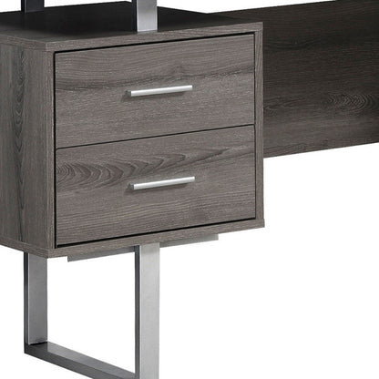 60" Taupe and Silver Computer Desk With Three Drawers