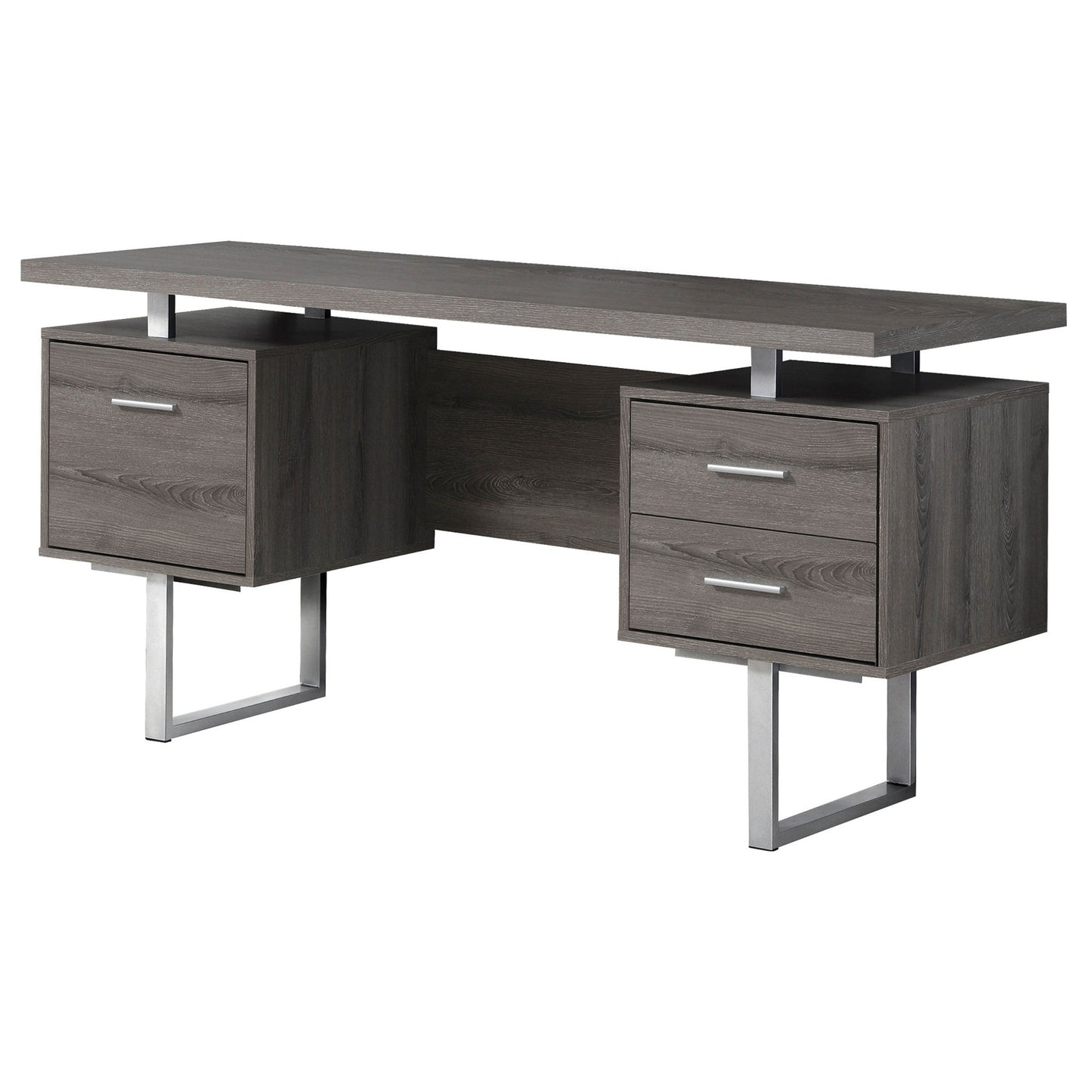 60" Taupe and Silver Computer Desk With Three Drawers