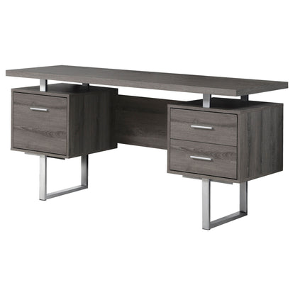 60" Taupe and Silver Computer Desk With Three Drawers