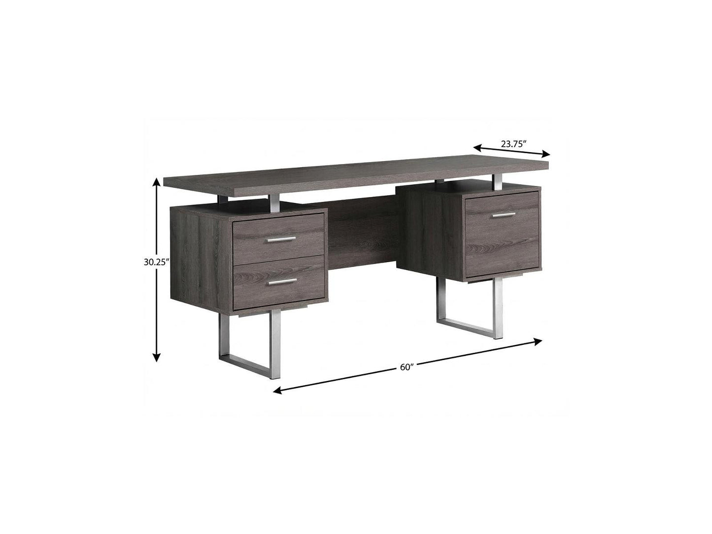 60" Taupe and Silver Computer Desk With Three Drawers
