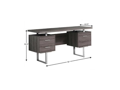 60" Taupe and Silver Computer Desk With Three Drawers