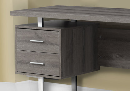 60" Taupe and Silver Computer Desk With Three Drawers