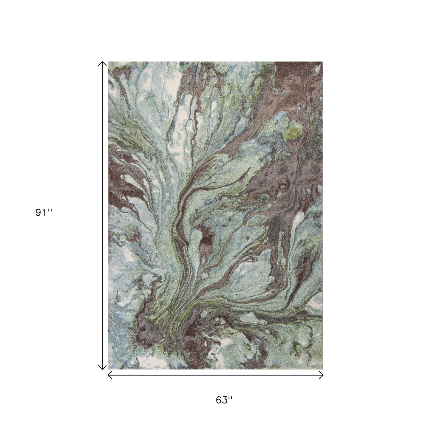 5' X 8' Green And Brown Abstract Area Rug