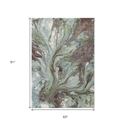 5' X 8' Green And Brown Abstract Area Rug