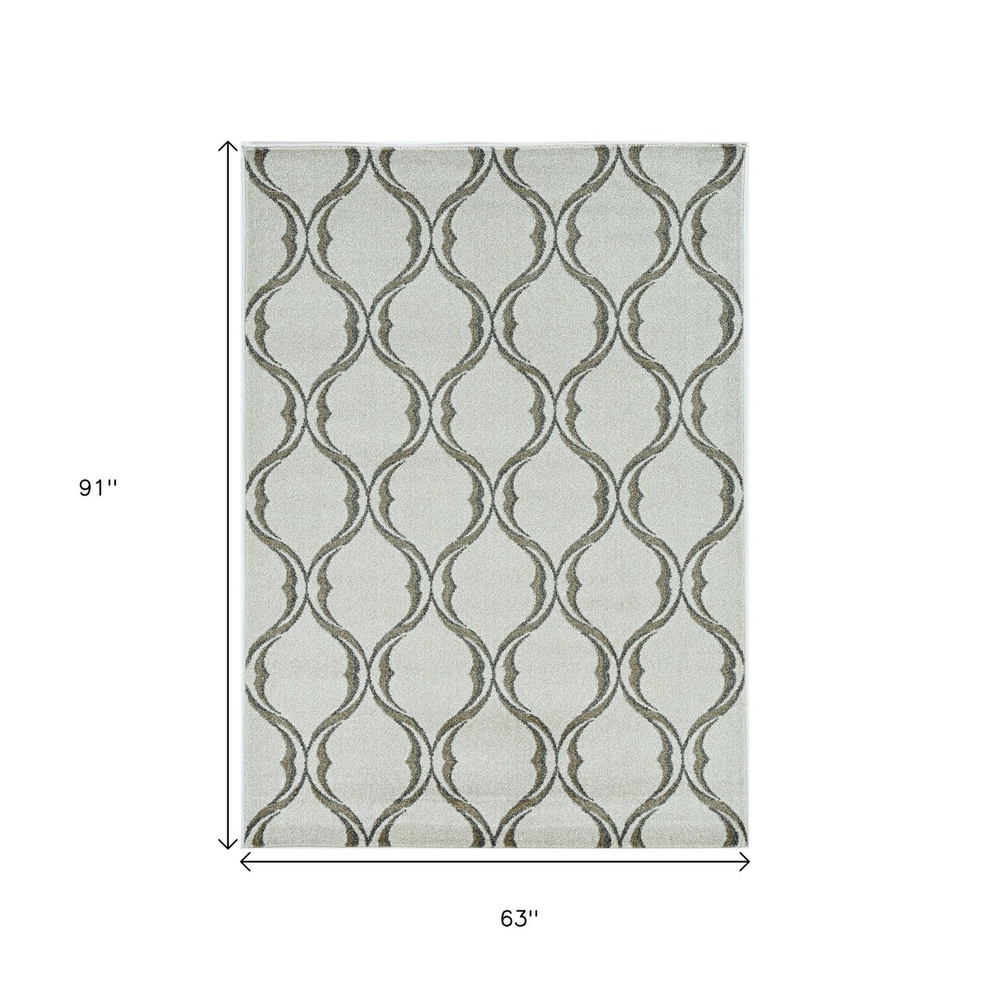 5' X 8' Sand And Green Ogee Area Rug