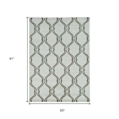 5' X 8' Sand And Green Ogee Area Rug