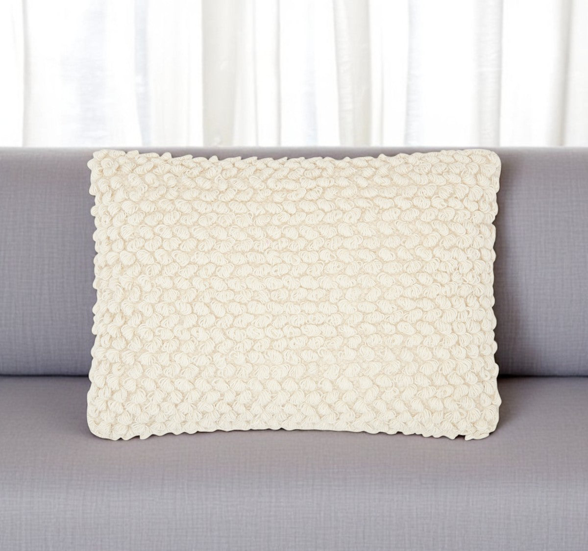Off White Knotted Detail Lumbar Pillow