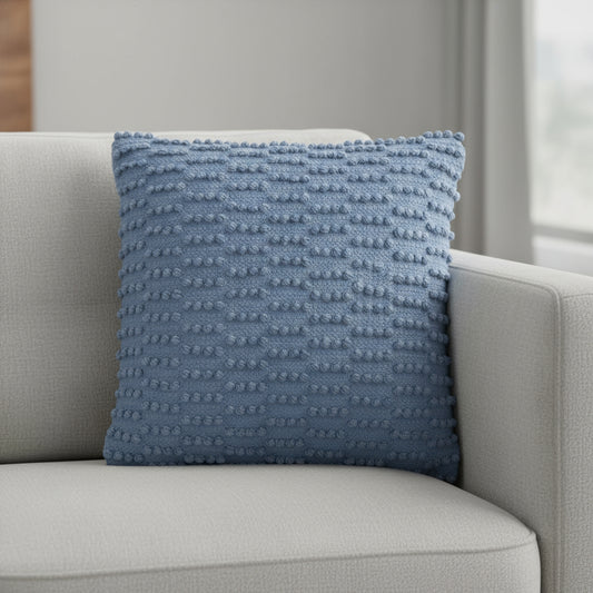 18" Blue Dot And Stripe Polyester and Cotton Blend Throw Pillow With Texture