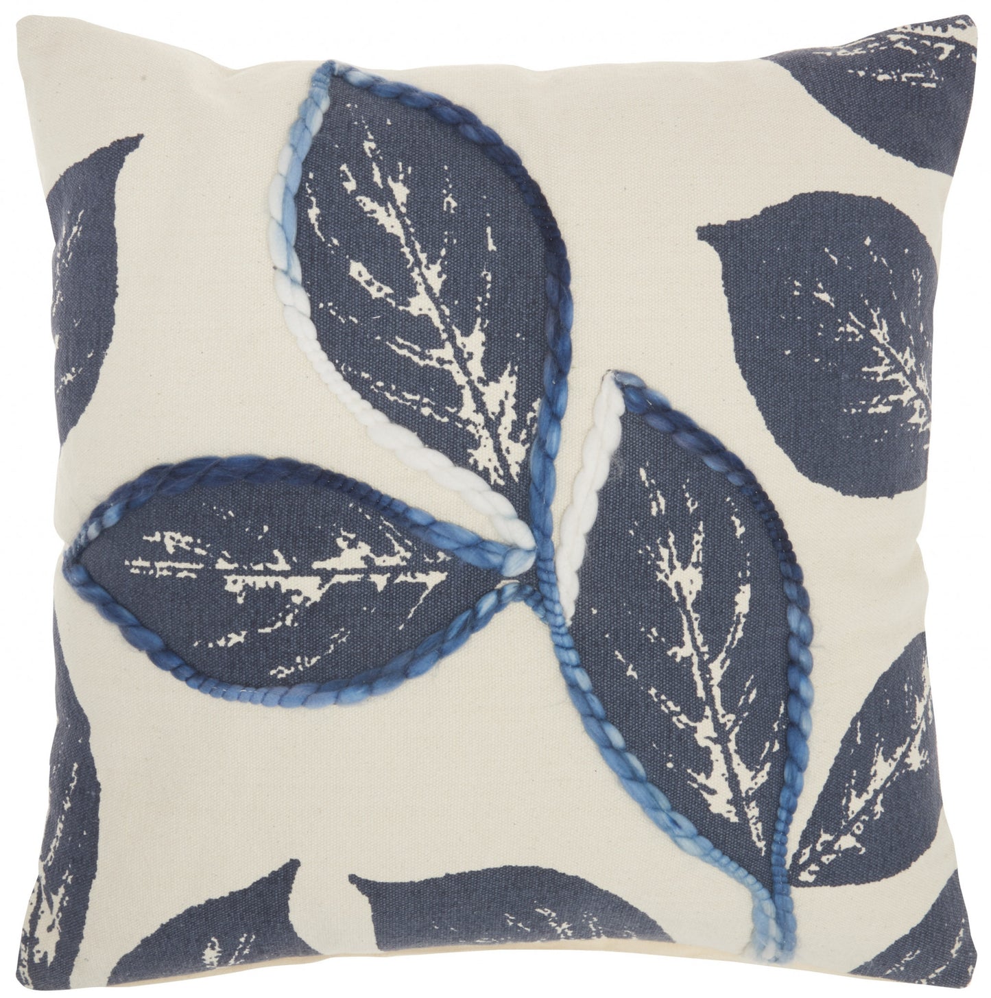 20" Navy Blue Floral Cotton Blend Throw Pillow