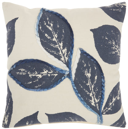 20" Navy Blue Floral Cotton Blend Throw Pillow