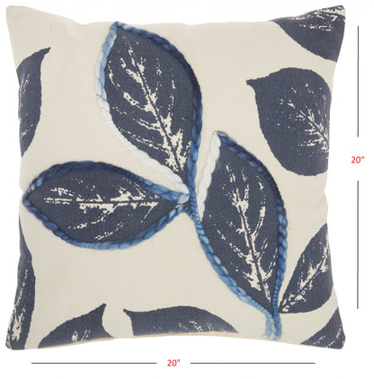 20" Navy Blue Floral Cotton Blend Throw Pillow