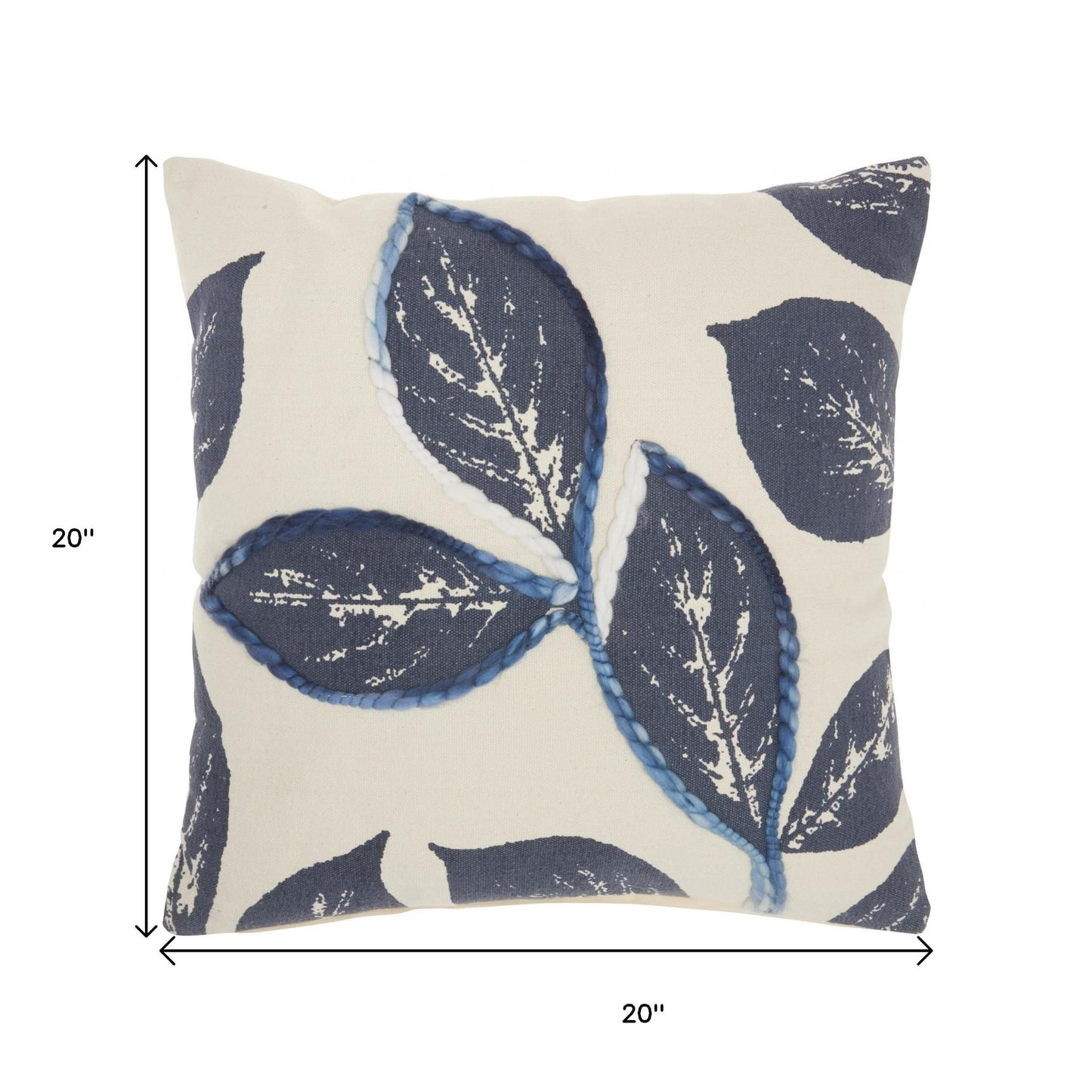 20" Navy Blue Floral Cotton Blend Throw Pillow