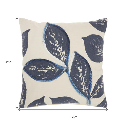 20" Navy Blue Floral Cotton Blend Throw Pillow