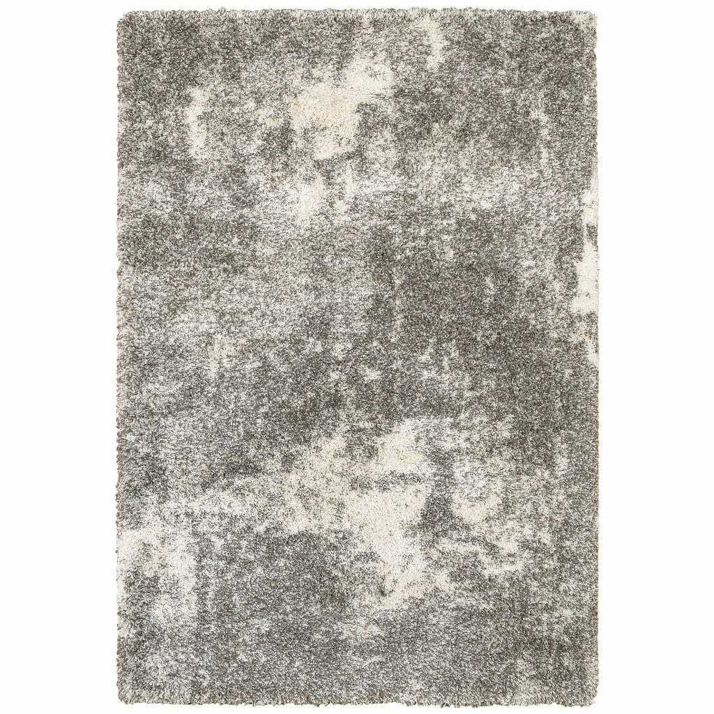 5' X 8' Gray And Ivory Distressed Abstract Area Rug