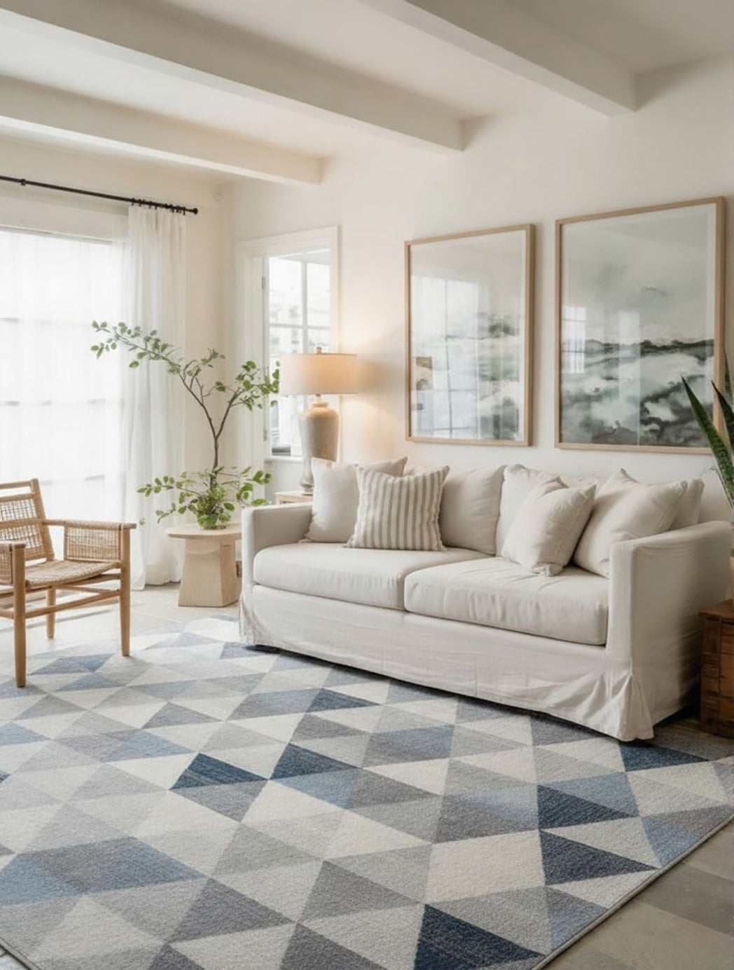 5' X 8' Navy Blue Geometric Diamond Area Rug