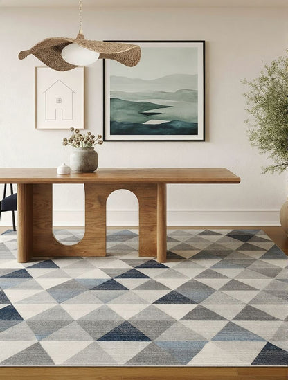 5' X 8' Navy Blue Geometric Diamond Area Rug