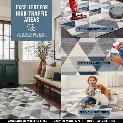 5' X 8' Navy Blue Geometric Diamond Area Rug