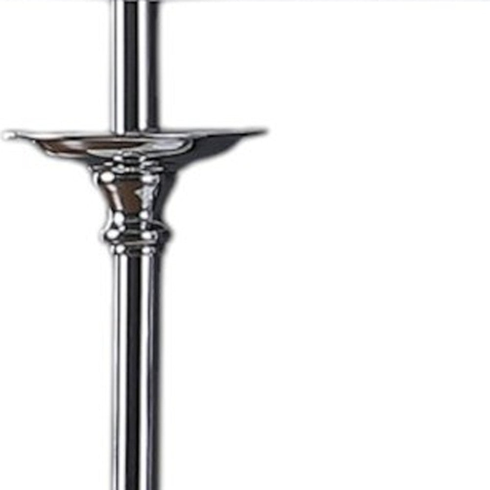 26" Silver Metal And Faux Crystal Table Lamp With White Cylinder Shade