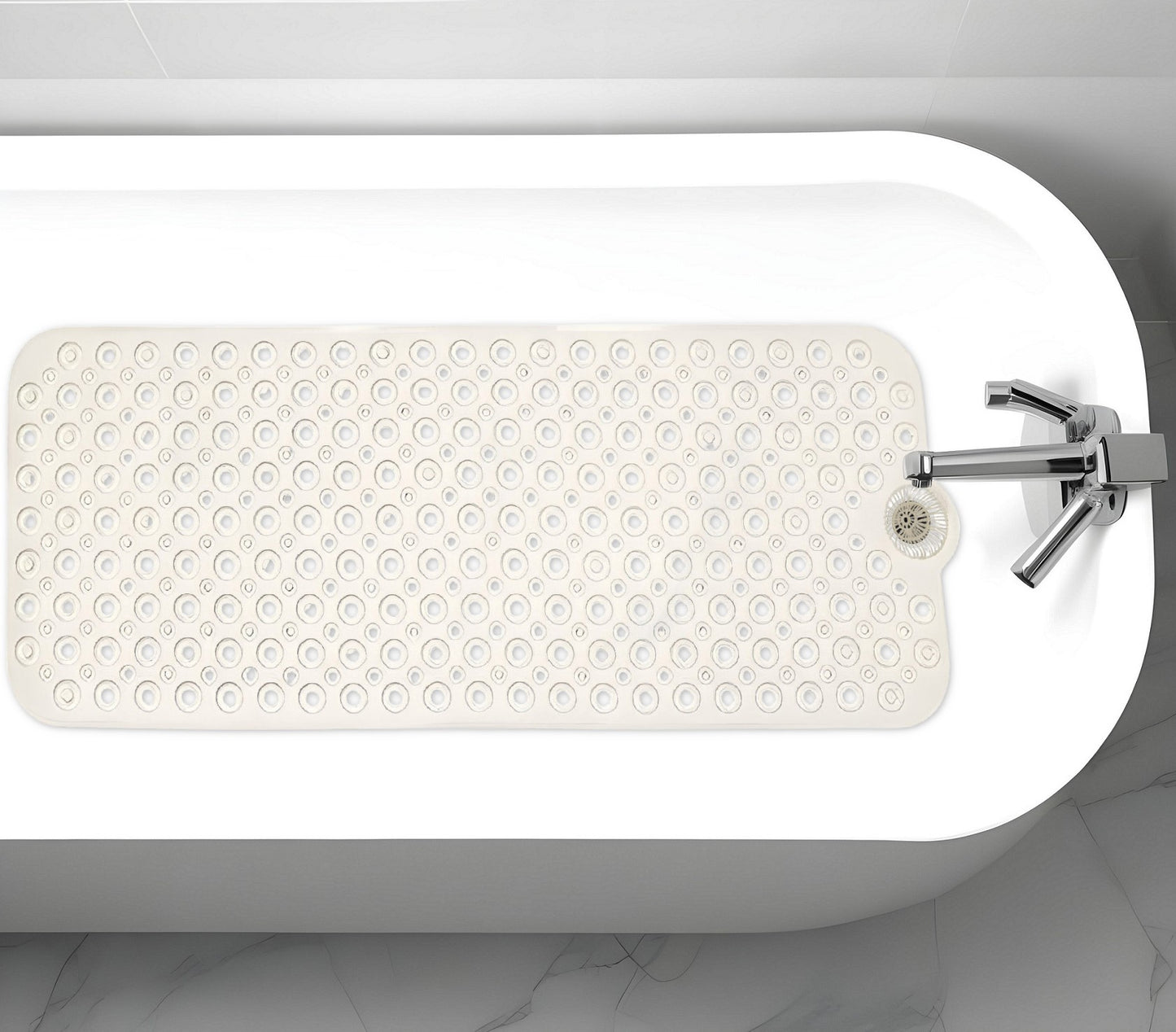 40" Beige Latex Bubbles Non Slip Shower Mat