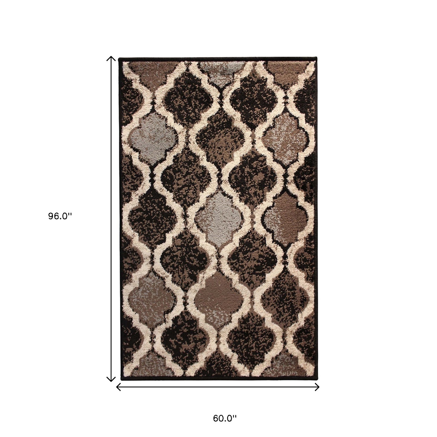 5' X 8' Brown Black And Ivory Quatrefoil Distressed Area Rug