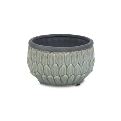 Blue Ceramic 37 Ounce Round Distressed Pot Planter