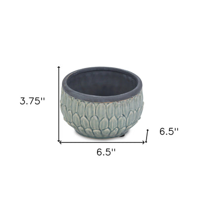 Blue Ceramic 37 Ounce Round Distressed Pot Planter