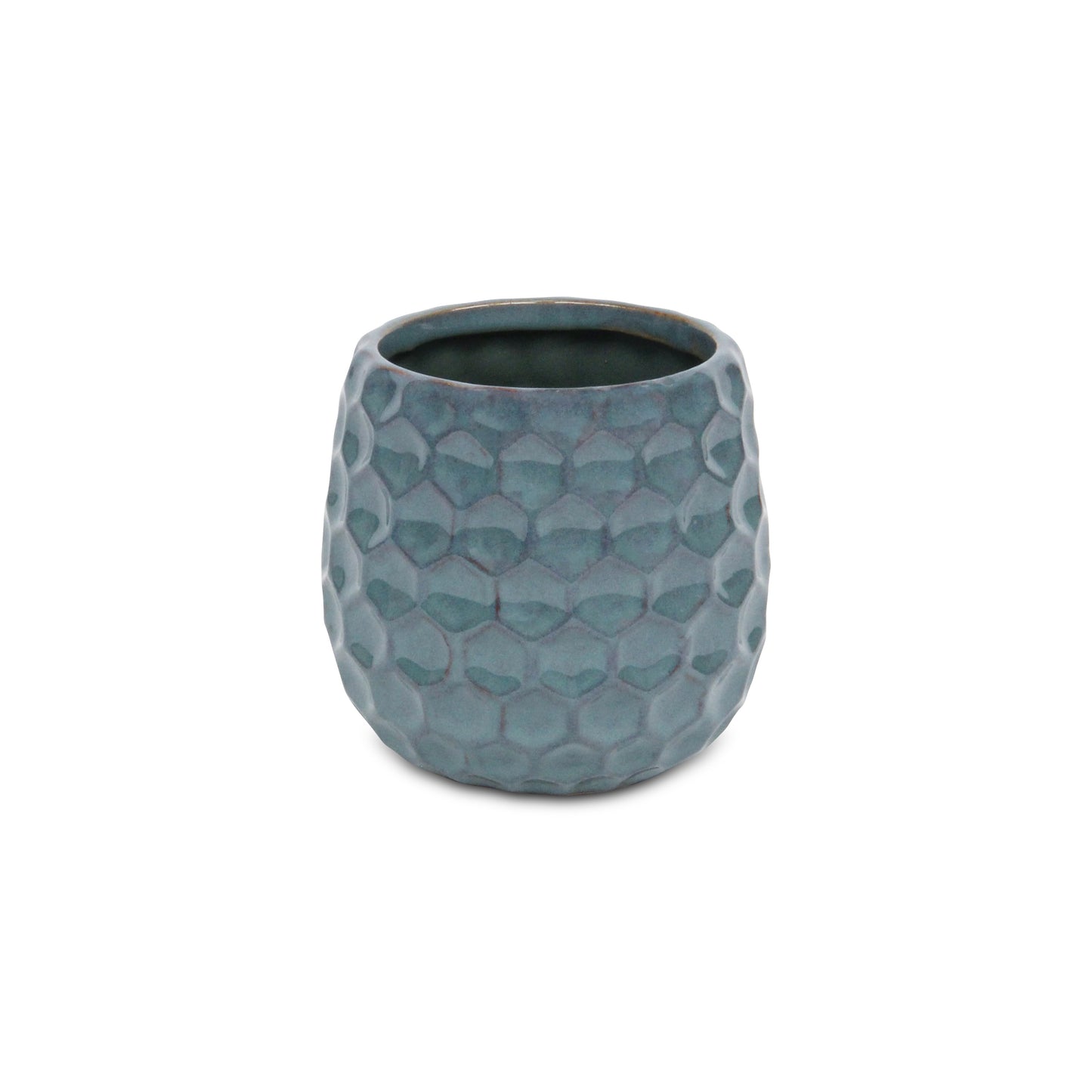 Blue Ceramic 15 Ounce Round Distressed Pot Planter