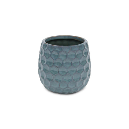 Blue Ceramic 15 Ounce Round Distressed Pot Planter