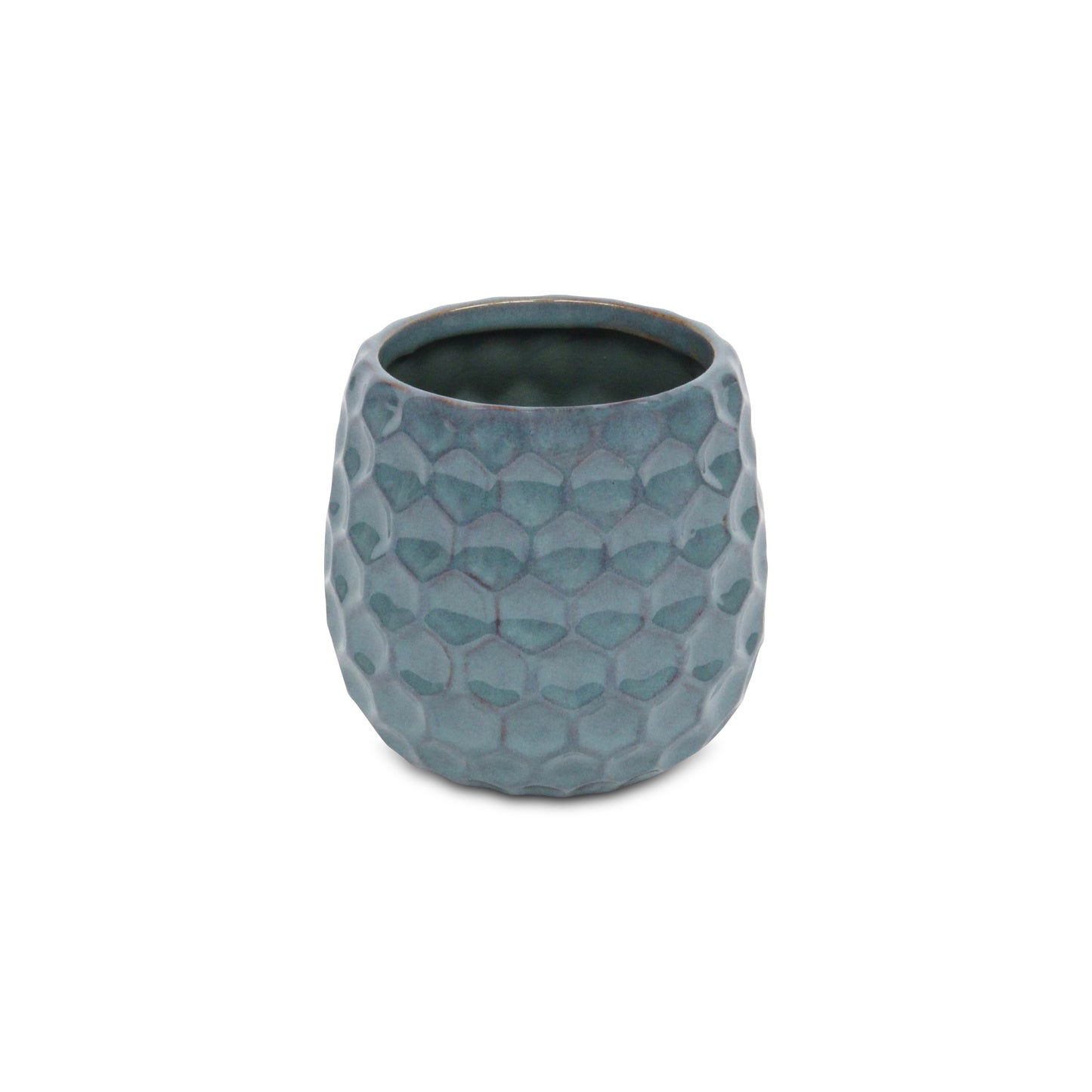 Blue Ceramic 15 Ounce Round Distressed Pot Planter