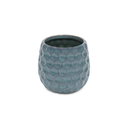 Blue Ceramic 15 Ounce Round Distressed Pot Planter