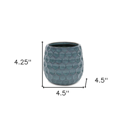 Blue Ceramic 15 Ounce Round Distressed Pot Planter